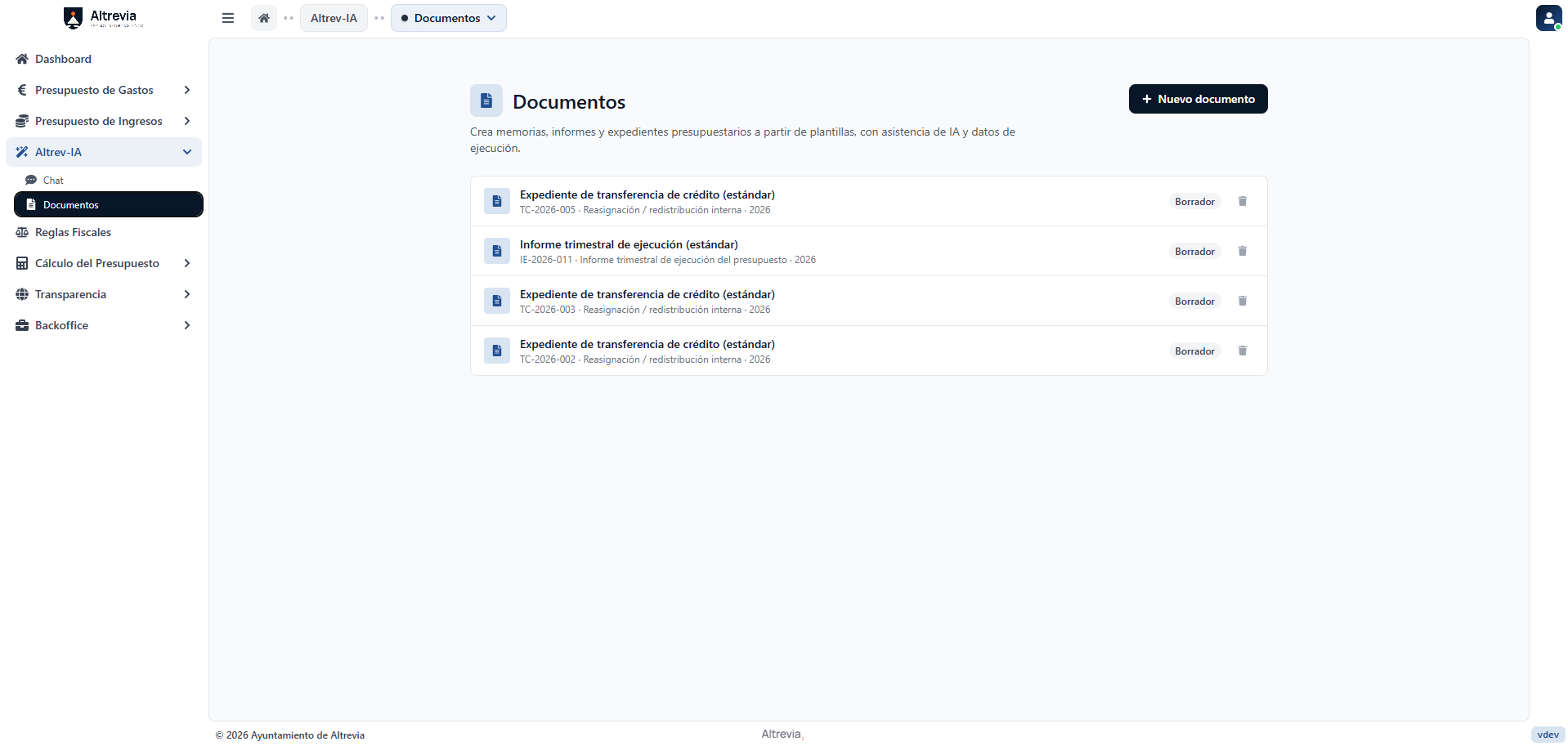 Listado de documentos