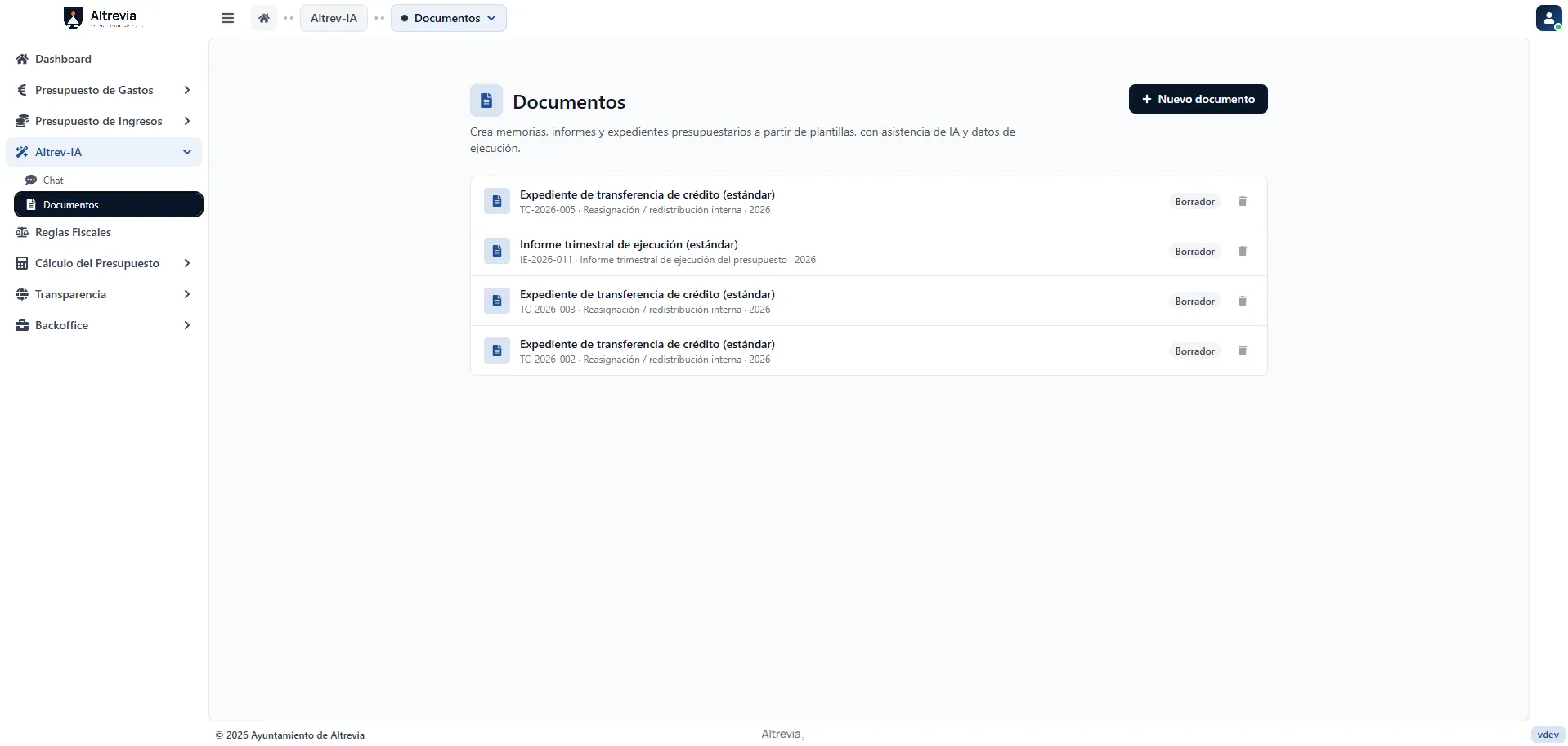 Listado de documentos